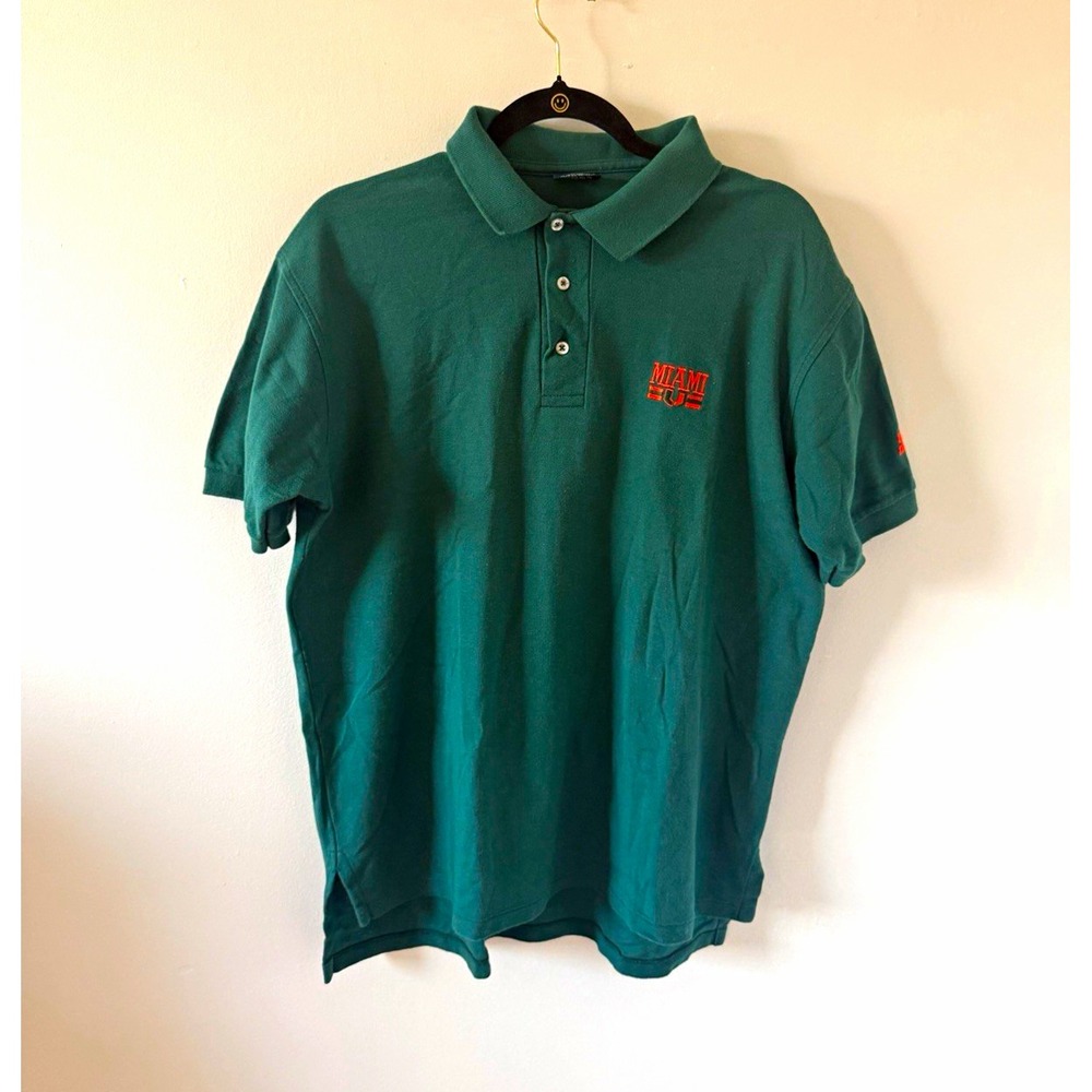 Vintage 90s Starter Embroidered Miami Hurricanes Green Polo T-Shirt XL